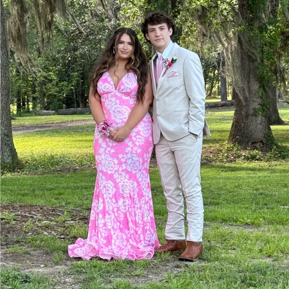 Pink sequined floral gown